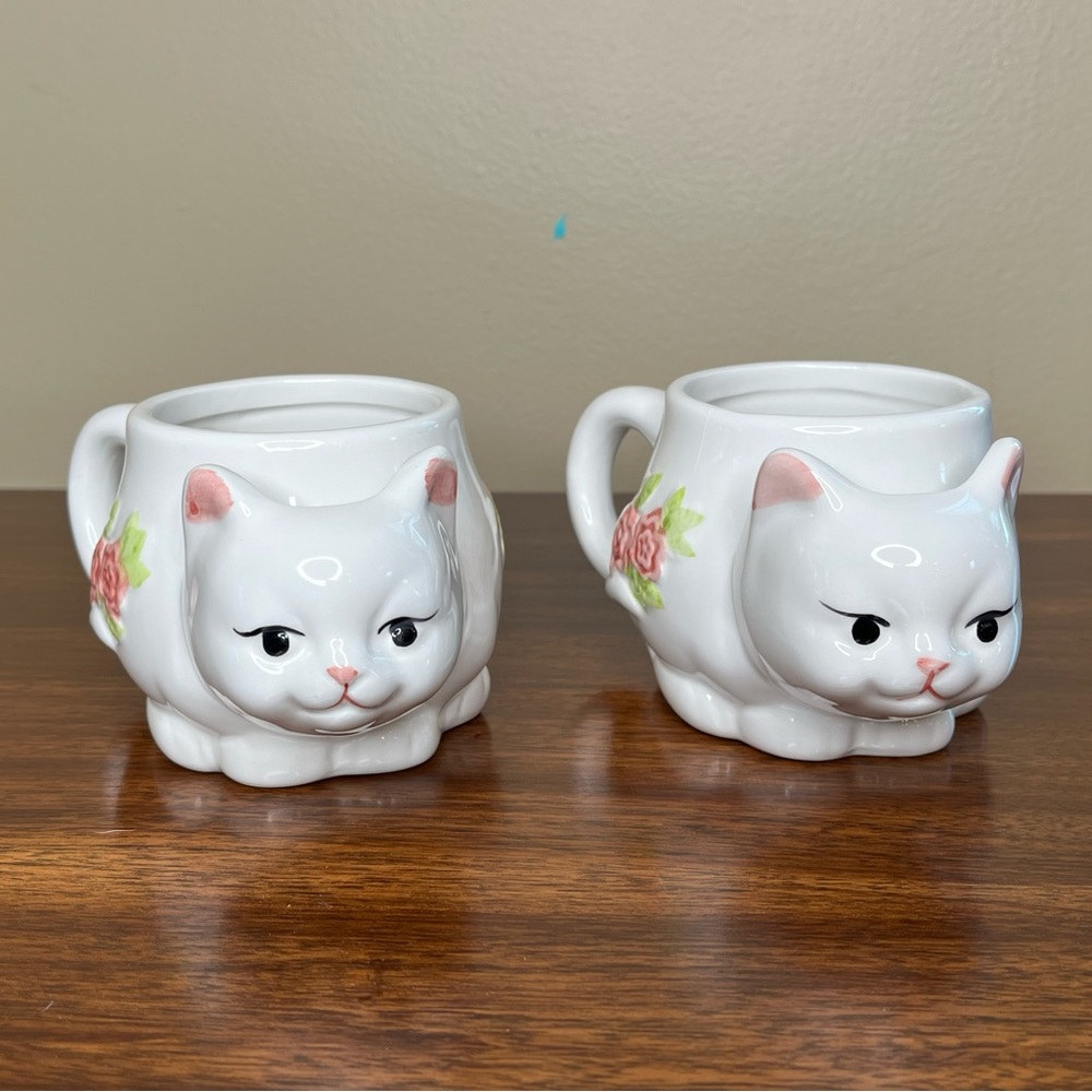 Vintage Hand Painted Cat Mugs with tea bag holder